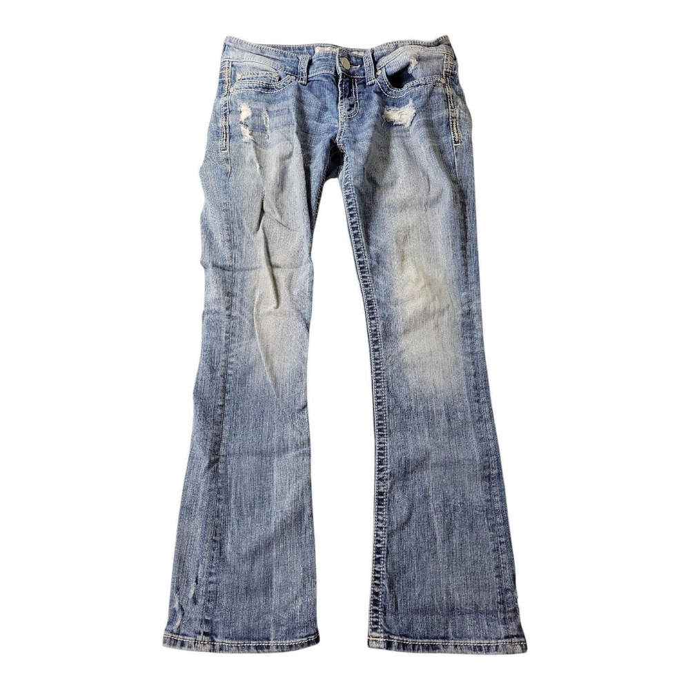 BKE Sabrina Low Rise Distressed Y2K Bootcut Jeans Medium Wash 28R